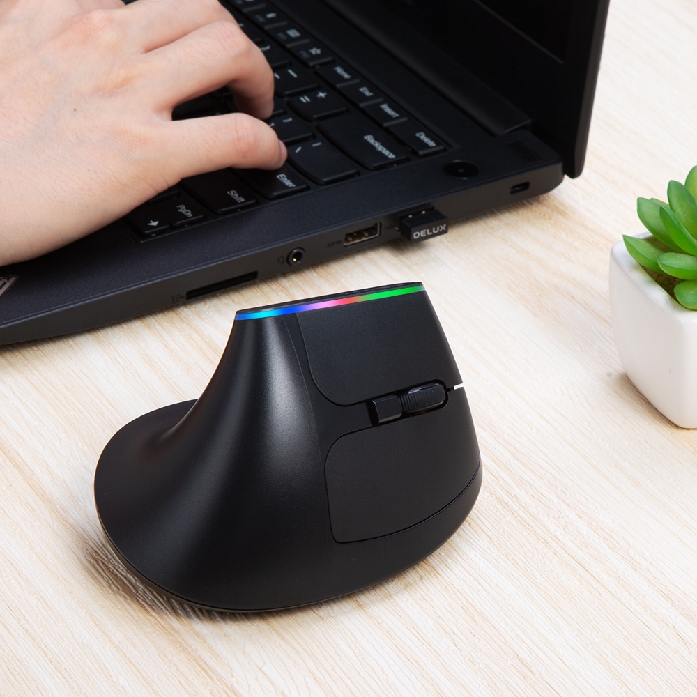 Delux M618C เมาส์เล่นเกมไร้สาย 6 ปุ่ม RGB 1600 DPI พร้อม PC Laptop
