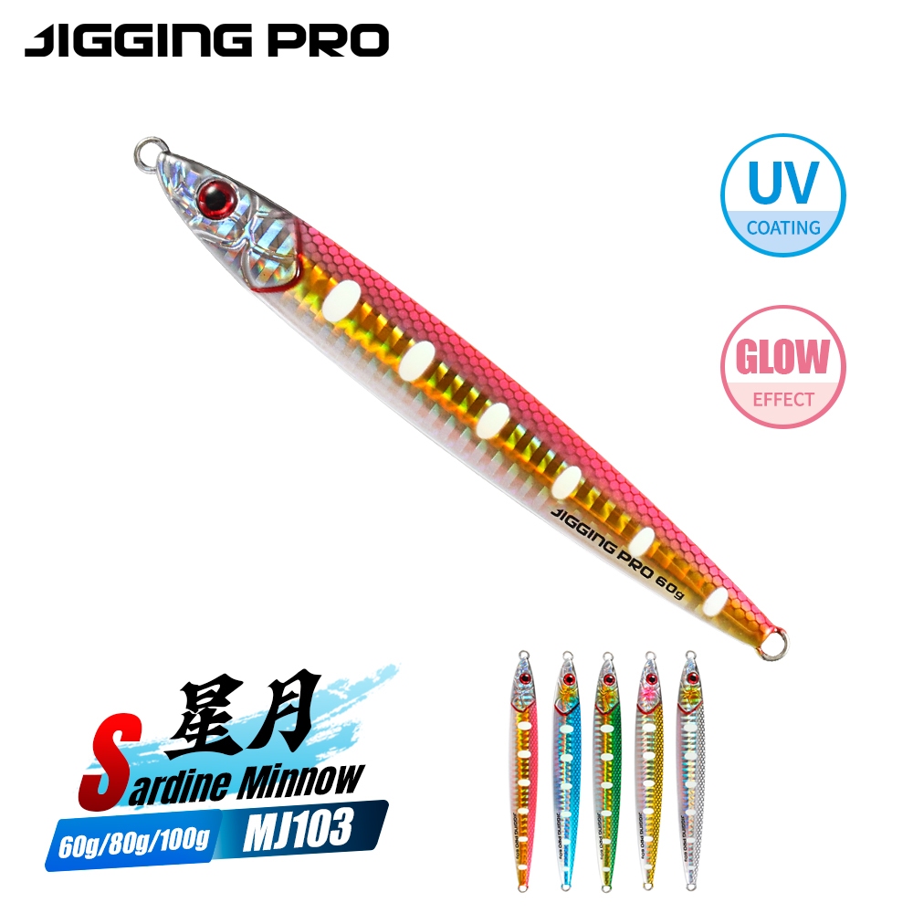 JIGGINGPRO 60g 80g 100g ปลาซาร์ดีน Minnow โลหะ Jigs Shore Jigging Lure เหยื่อตกปลาน้ําเค็ม Kingfish Amberjack