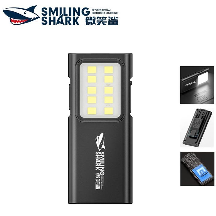 SmilingShark TIP065 COB ไฟฉาย led ไฟฉายขนาดเล็ก พร้อมคลิป Type-C ชาร์จใหม่ได้ 4 โหมด ด้วยเชือกเส้นเล็ก ขนาดพกพา กันน้ำสำหรับการตั้งแคมป์อ่านหนังสือวิ่ง