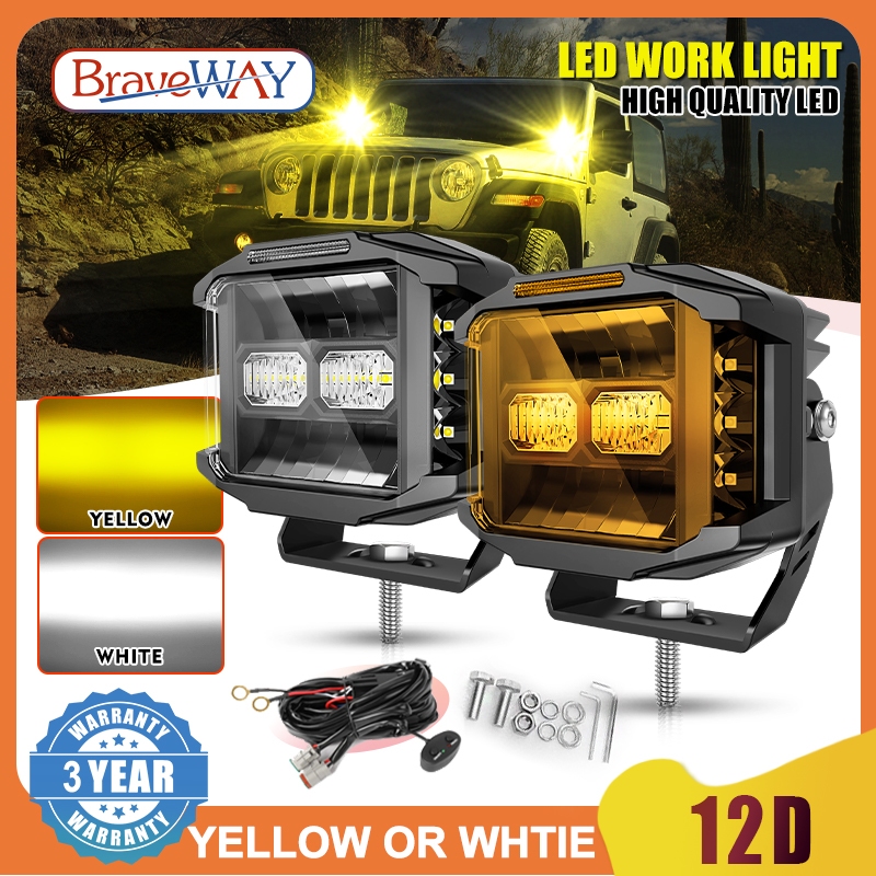 Braveway ไฟตัดหมอก 200W 5 นิ้ว สีขาว เหลือง สําหรับรถยนต์ รถบรรทุก ออฟโร้ด SUV 4x4 1 คู่