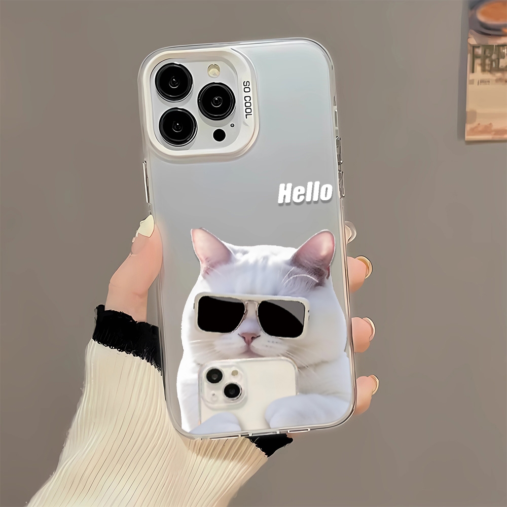 เคสโทรศัพท์มือถือ ลายแมว แว่นกันแดด สองชั้น สร้างสรรค์ สําหรับ iPhone 15 14 13 12 11 7 8 Plus x xs xr xsmax pro max