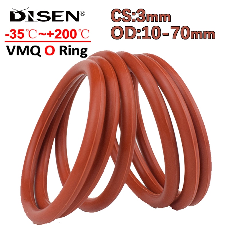 สีแดง VMQ O แหวนซีลปะเก็นยางซิลิโคนฉนวนเครื่องซักผ้ากันน้ําทรงกลม Nontoxi ความหนา CS 3 มม. OD 10 ~ 7