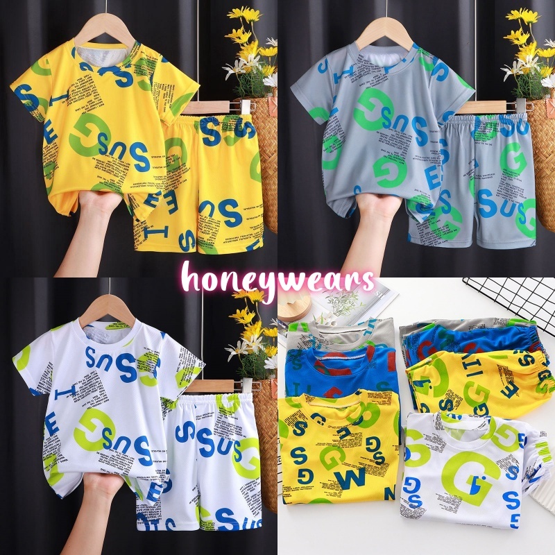 honeywears พร้อมส่ง ชุดลําลองเด็กชาย พิมพ์ลายตัวอักษร แขนสั้นคอกลม กางเกงขาสั้น 2ชิ้น น่ารัก งานดี ฤดูร้อน