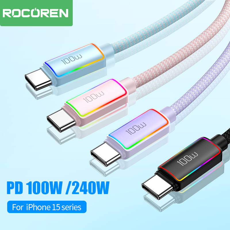 Rocoren สายชาร์จเร็ว 240W 5A USB Type C สําหรับ Iph 15 Series Samsung S24