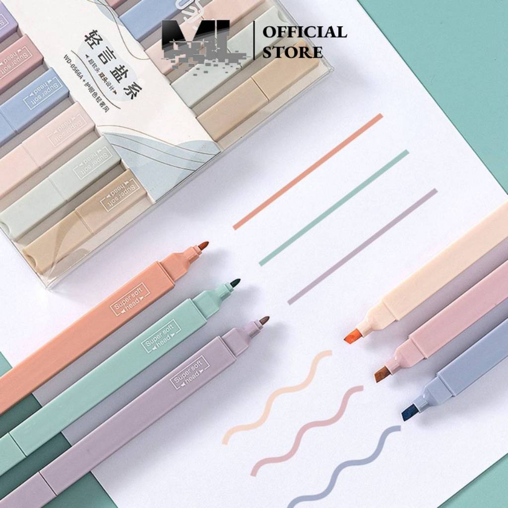 ปากกามาการองสีมะม่วงเครื่องเขียน 6 ชิ้น / กล่อง ปากกาเน้นข้อความสองหัว ปากกา มาร์กเกอร์ เครื่องเขียนนักเรียน โรงเรียน เครื่องใช้สำนักงาน