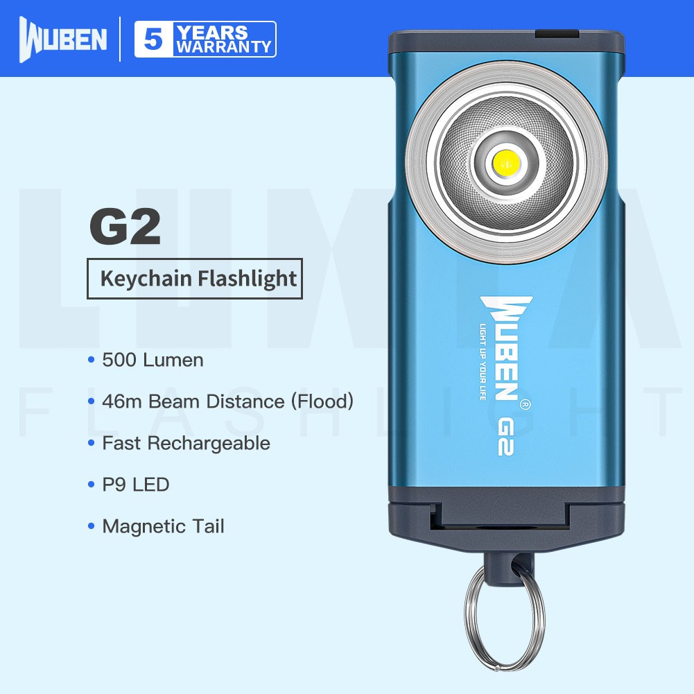 WUBEN G2 Dainty ไฟฉายพวงกุญแจ EDC ขนาดเล็กอเนกประสงค์, 500 ลูเมน, แบตเตอรี่ชาร์จเร็วในตัว P9 LED, หา