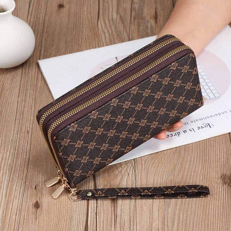 Gdss Womens 2025 New Long wallet Handheld Bag Mobile Phone Bag Zero wallet Multi functional card Bag Zipper Bag Money Clip card Slot in large capacity double grid wallet