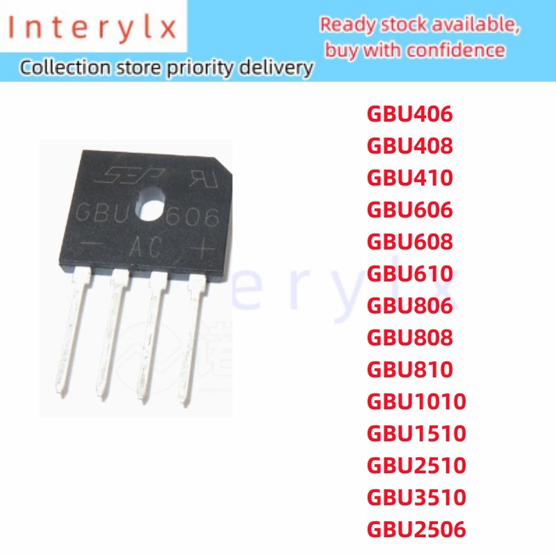 5 ชิ้นต่อล็อต วงจรเรียงกระแสเต็มคลื่นแบบบริดจ์ GBU1510 GBU2510 GBU3510 15A 1000V DIP4 GBU406 408 410