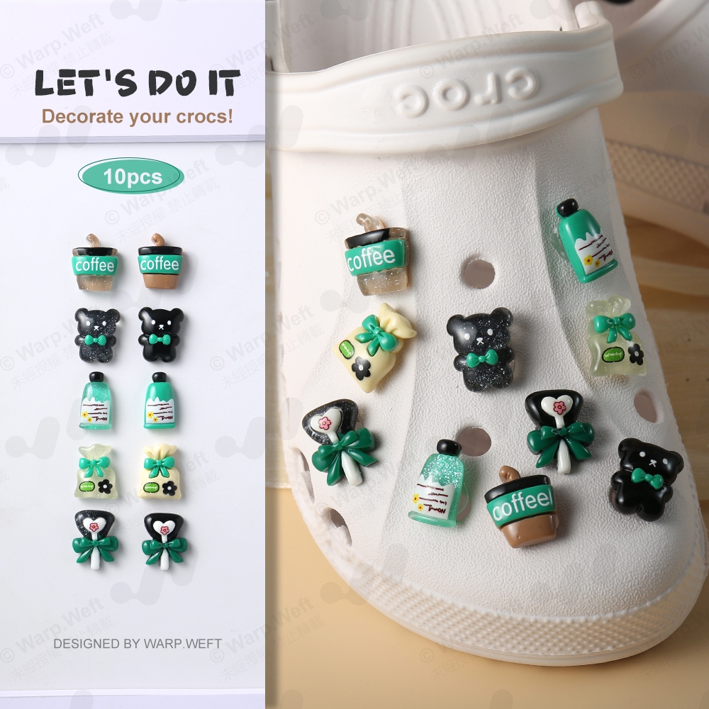 ชุดจิบบิทซ์ รูปหมีกาแฟ 3D อุปกรณ์เสริม สําหรับตกแต่งรองเท้าแตะ Jibbitz Crocs คุกกี้ ช็อกโกแลต DIY