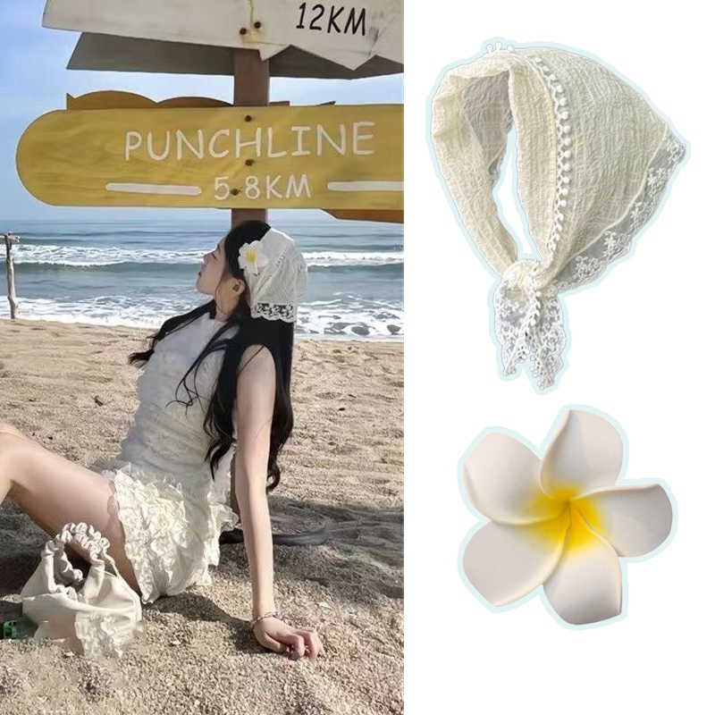 [Magpie] French Lace Trim Headscarf 2024 ผ้าพันคอสามเหลี่ยมระดับไฮเอนด์สไตล์ใหม่