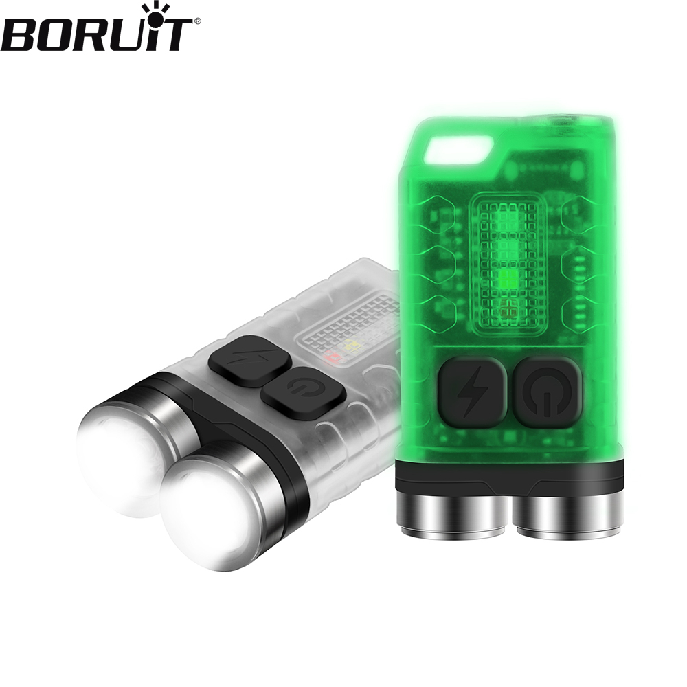 Boruit V3 LED พวงกุญแจไฟฉายแบบพกพาทํางาน Type-C ชาร์จไฟฉายขนาดเล็กพร้อมแม่เหล็ก UV Camping โคมไฟพกพา