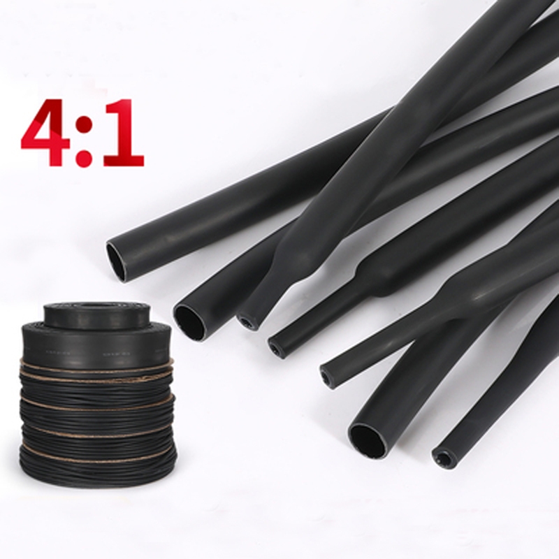 เส้นผ่านศูนย์กลาง 4 มม.-52 มม. 4:1 ท่อหดความร้อนพร้อมท่อกาวเรียงราย Dual Wall Heatshrinkled Shrinkable Shrink Wrap สายชุดแขนสีดํา