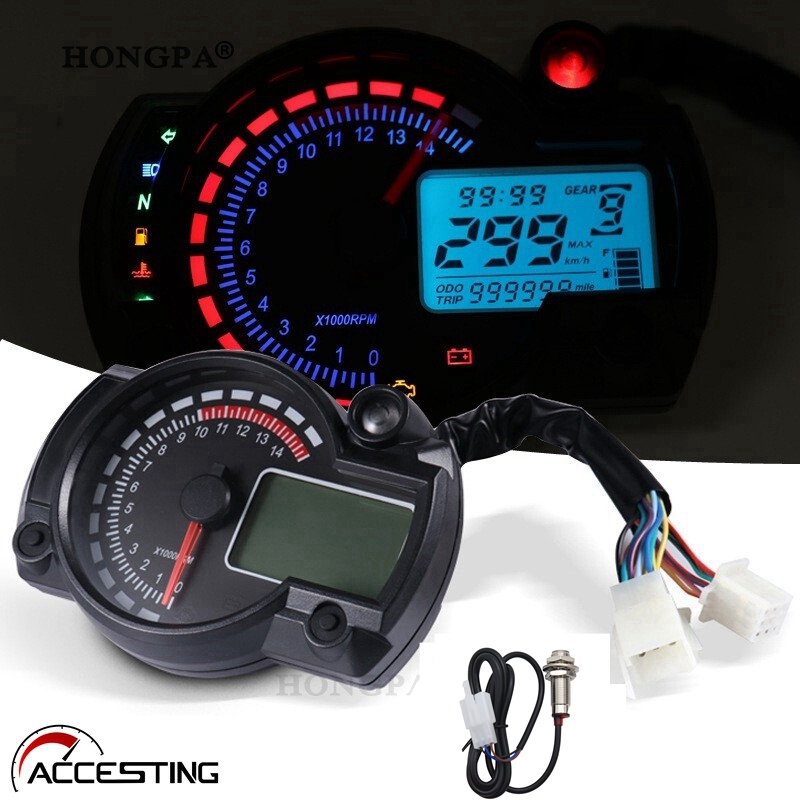 7 สี LCD Digital Universal Speedometer เครื่องวัดระยะทางรถจักรยานยนต์ 0 ~ 299 กม./ชม.รถมอเตอร์ไซด์ Moto Dashboard รถจักรยานยนต์