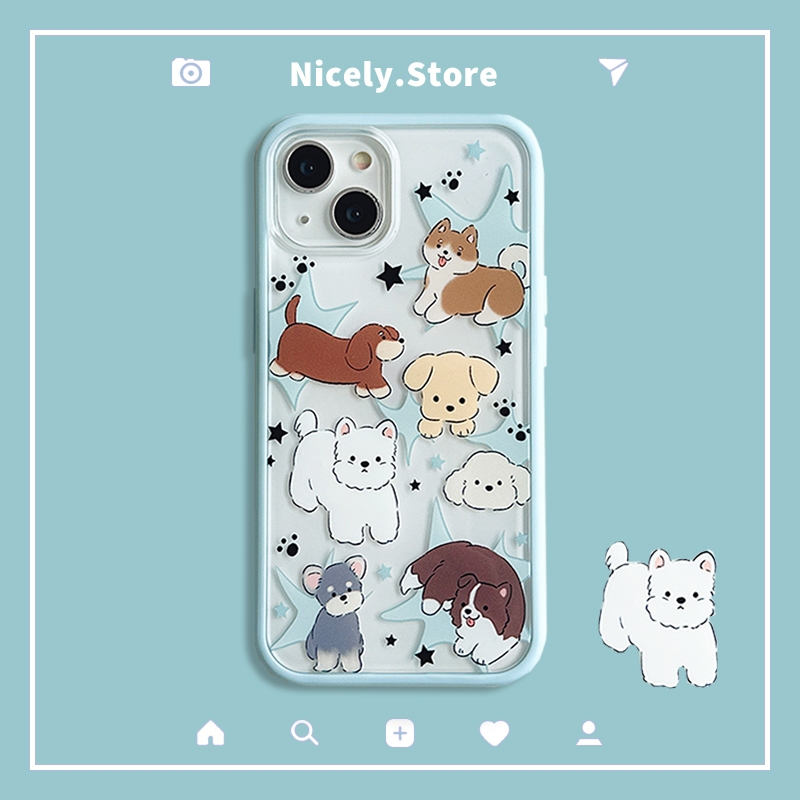 2 in 1 เคสโทรศัพท์อะคริลิคแข็ง กันกระแทก ลายสุนัข ดาวน่ารัก สําหรับ iPhone 15 14 13 12 Pro Max 11 15Promax