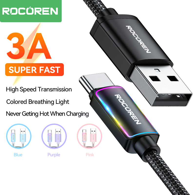 Rocoren 3A สายชาร์จ USB A เป็น C ชาร์จเร็ว สําหรับ ip15 Huewei