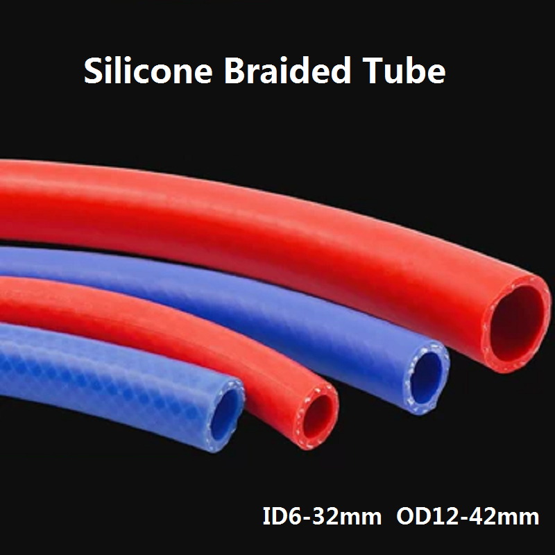 Id6- ท่อซิลิโคนถัก ทนความร้อน อุณหภูมิสูง และแรงดันสูง แคลมป์สองชั้น สีฟ้า 32 มม.