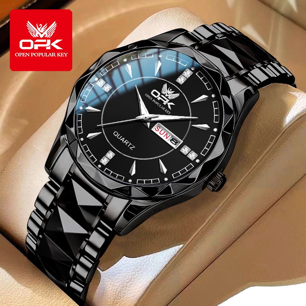 OPK นาฬิกา ผู้ชาย แฟชั่น watch 100% แท้ นาฬิกาข้อมือกันน้ำได้ ควอตซ์ สายสเตนเลส เงิน ประณีต ธุรกิจ ส่องสว่าง กันน้ำ 8151-GH
