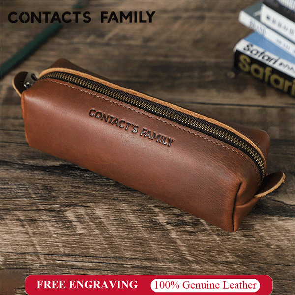 CONTACTS FAMILY กระเป๋าดินสอหนัง ความจุสูง สไตล์เรโทร ธุรกิจ สําหรับเด็กผู้ชาย ผู้หญิง โรงเรียน สํานักงาน ปากกา กระเป๋าเครื่องเขียน