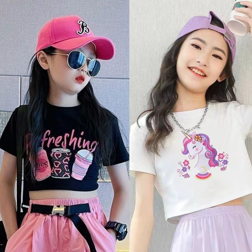 เฮ้ แฟชั่นฤดูร้อนผ้าฝ้ายเสื้อยืดพืชยอดนิยมสําหรับสาวๆสไตล์เกาหลีพิมพ์ออกแบบเสื้อลําลองแขนสั้น