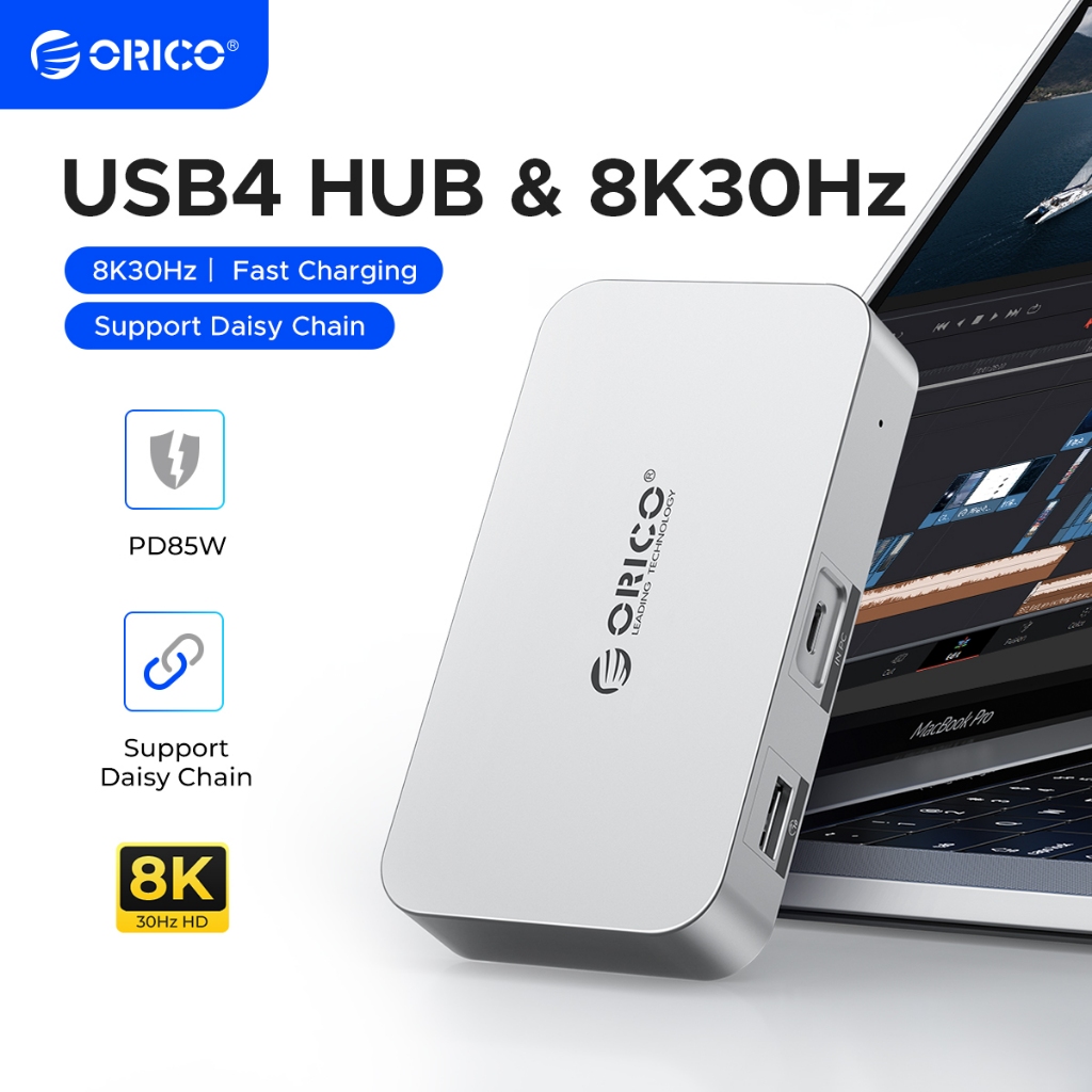 Orico USB4 HUB 40G USB C HUB PD85W 8K@30Hz 5K @ 60Hz 4K @ 60Hz รองรับจอแสดงผล Daisy Chain ขยายสําหรับ MacBook Pro Mac OS Windows (UB4)