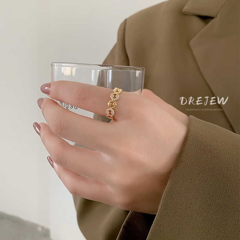DREJEW แหวนทอง 18K ประดับเพทาย ทรงกลม หรูหรา เครื่องประดับ สําหรับผู้หญิง