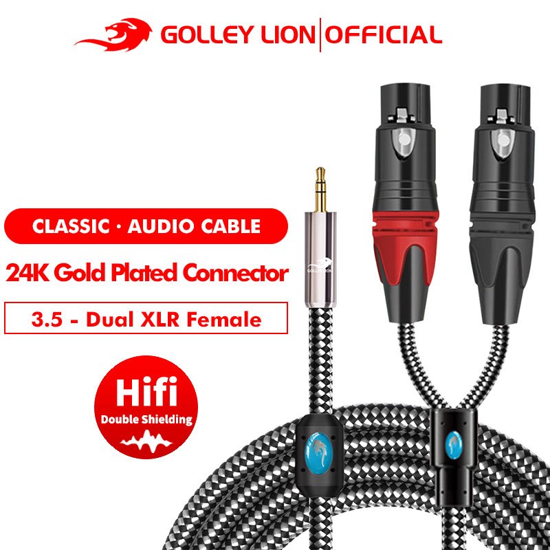 Golley LION Dual XLR Female to 3.5 mm TRS Stereo สายไมโครโฟน, 2 XLR Female to 1/8 นิ้ว TRS Stereo Y 
