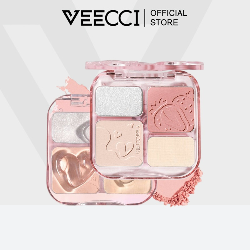 VEECCI บลัชออน ไฮไลท์ จานสี เคลือบ ชิมเมอร์ 4 in1 ไฮไลท์จมูก อเนกประสงค์ ธรรมชาติ บลัช 8g