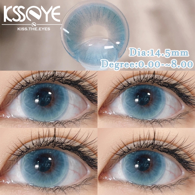 คอนแทคเลนส์สายตาสั้น สีฟ้า สีเขียว เส้นผ่าศูนย์กลาง 14.5 มม. เกรด 0~-8.00 2 ชิ้น