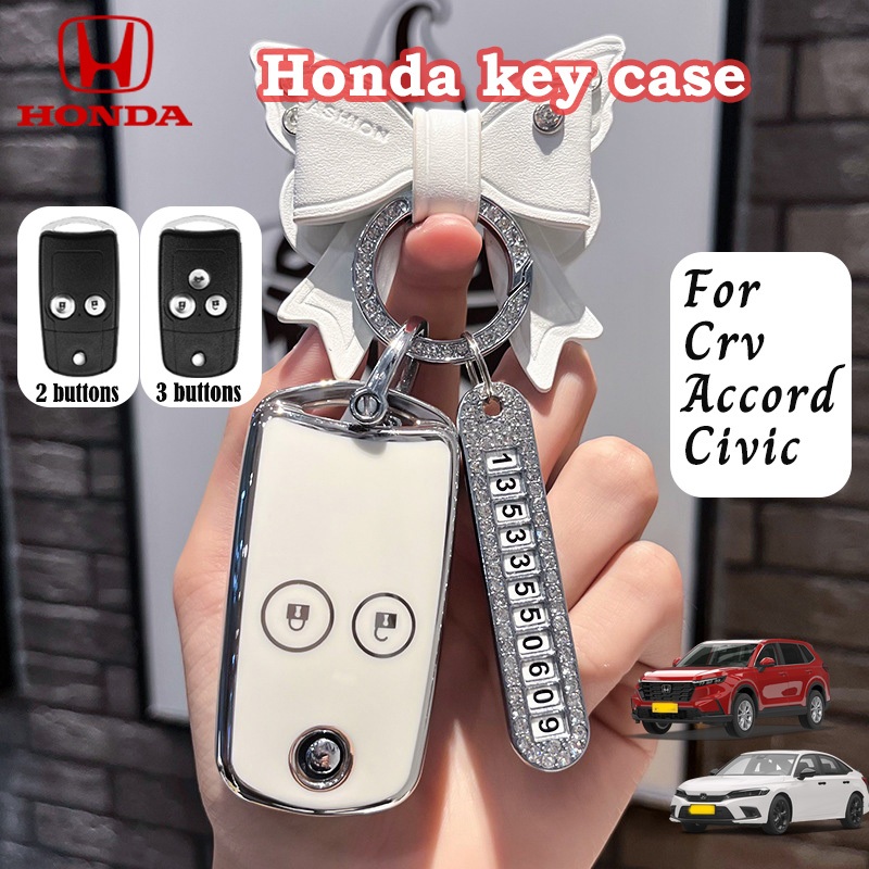 เคสกุญแจรีโมทรถยนต์ TPU พร้อมสายคล้อง สําหรับ Honda CRV Accord Civic 2 3 ปุ่ม