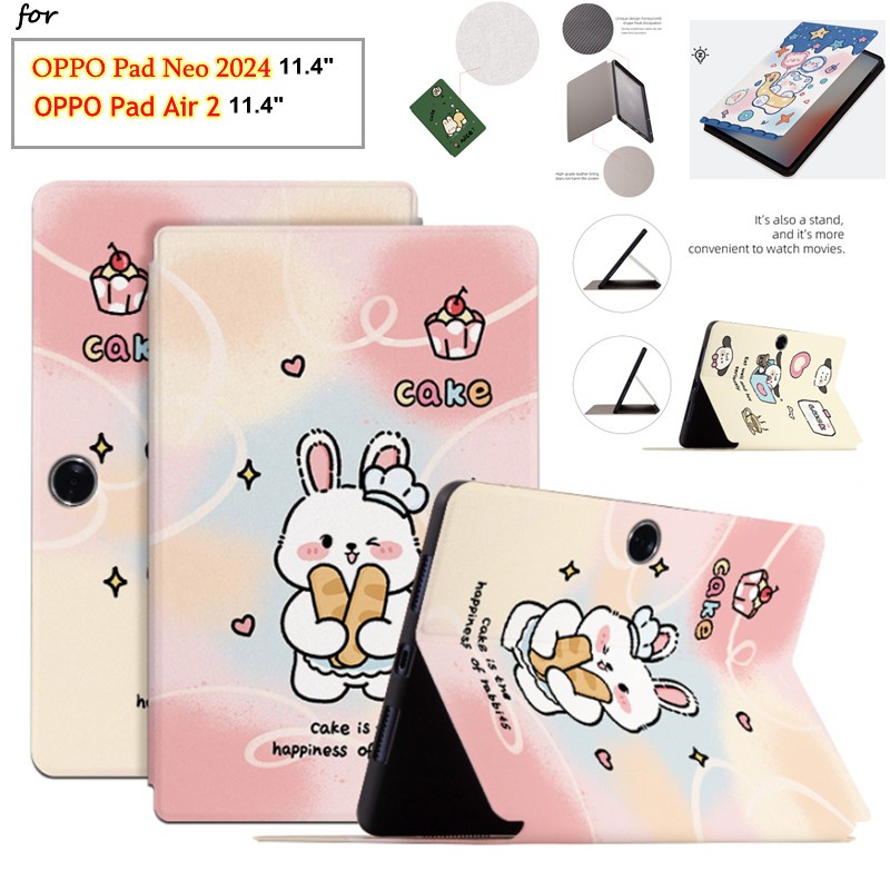 For OPPO Pad Neo 2024 Case 11.4 inch OPPO Pad Air 2 Air2 11.4” 2023 Fashion Tablet Case Cute Cartoon Series Anime Pattern Flip Stand Casing PU Leather