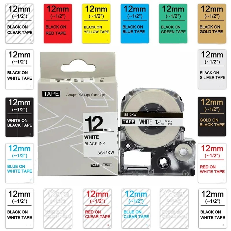 เทปฉลาก 6 9 12 มม. สําหรับเครื่องพิมพ์ฉลาก EPSON SS12KW LC-4WBN 12 มม. KingJim TepraPro LW-300 LW-40