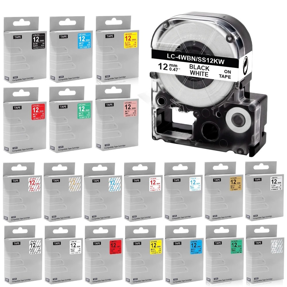 เทปฉลาก 6 9 12 มม. สําหรับเครื่องพิมพ์ฉลาก EPSON SS12KW LC-4WBN 12 มม. KingJim TepraPro LW-300 LW-40