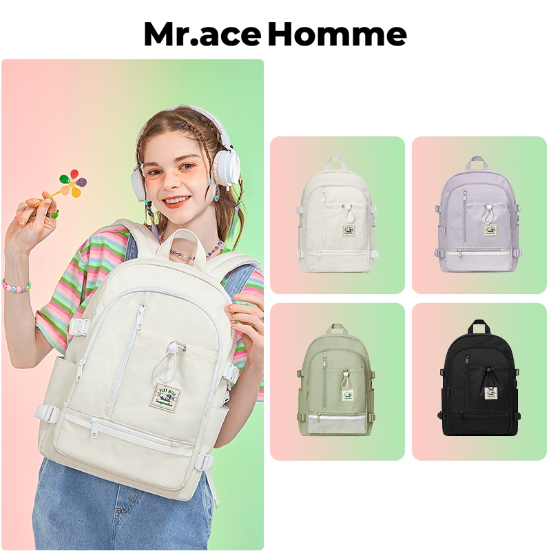 Mr. ace Homme 2206 Holiday Travel Series กระเป๋าเป้สะพายหลังสําหรับนักเรียนหญิงโรงเรียนมัธยมขนาดใหญ่ความจุ Junior High School 15 นิ้ว -17 นิ้ว