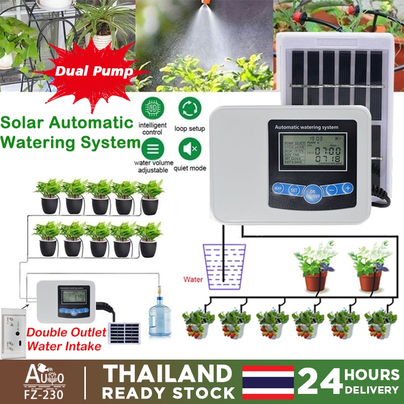 [อัพเกรดปั๊มคู่] ระบบรดน้ําอัตโนมัติ พลังงานแสงอาทิตย์ ระบบรดน้ําต้นไม้ด้วยตนเอง พร้อมตัวตั้งเวลารดน้ํา 30 วัน รองรับการชาร์จ USB 5V หรือชาร์จพลังงานแสงอาทิตย์