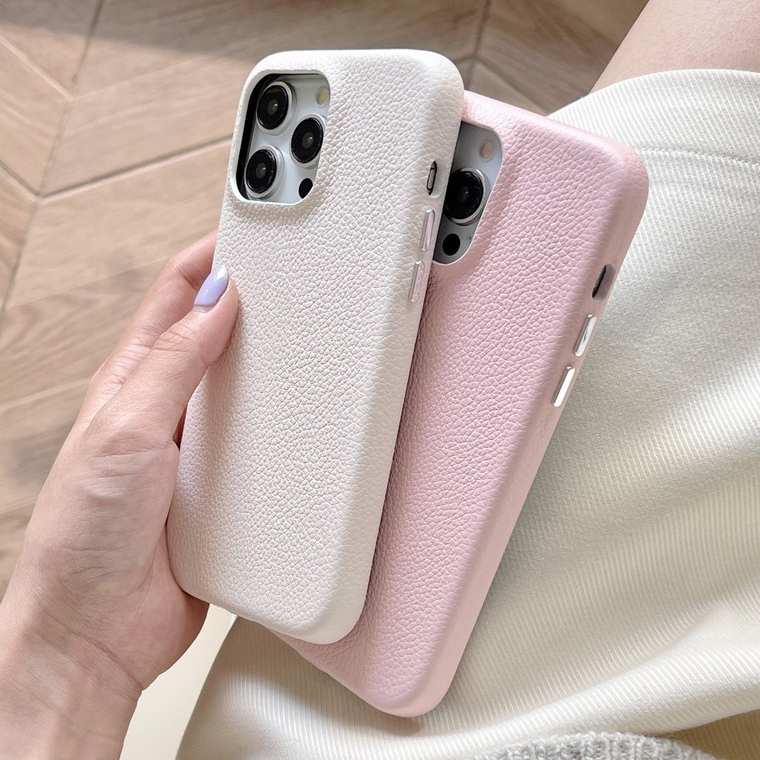 หรูหราสีชมพูสีขาวป้องกันหนัง Sensitive keying เคสโทรศัพท์สําหรับ iPhone 15Promax 12 13 14 Pro Max ลิ้นจี่รูปแบบ PU หนังเคสโทรศัพท์กันกระแทกฝาหลังผู้หญิง
