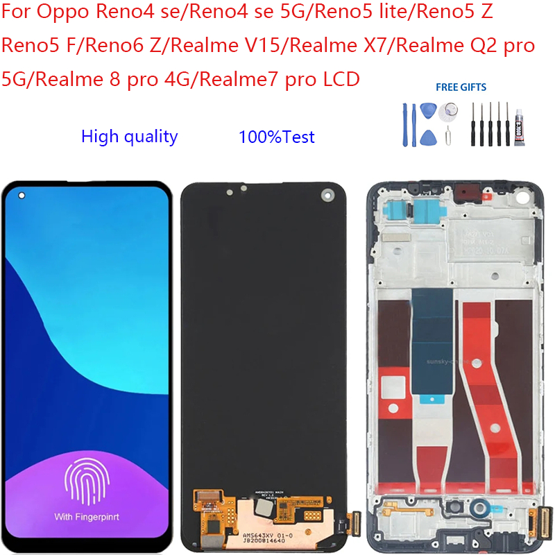 อะไหล่หน้าจอสัมผัสดิจิทัล LCD แบบเปลี่ยน สําหรับ Oppo Reno4 se Reno4 se 5G Reno5 lite Reno5 Z Reno5 F Reno6 Z Realme V15 X7 Q2 pro 5G 8 pro 4G 7 pro