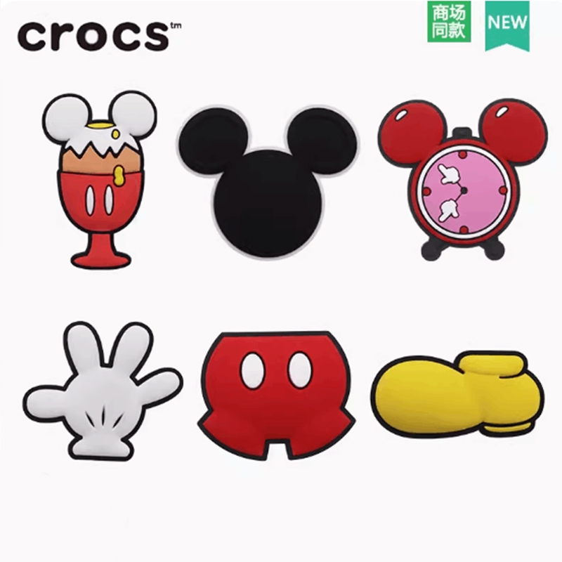 รองเท้า Crocs แต่งหัวเข็มขัด ลายการ์ตูนมิกกี้เมาส์ และดอกไม้ ถอดออกได้ ขนาดใหญ่ สําหรับเด็ก