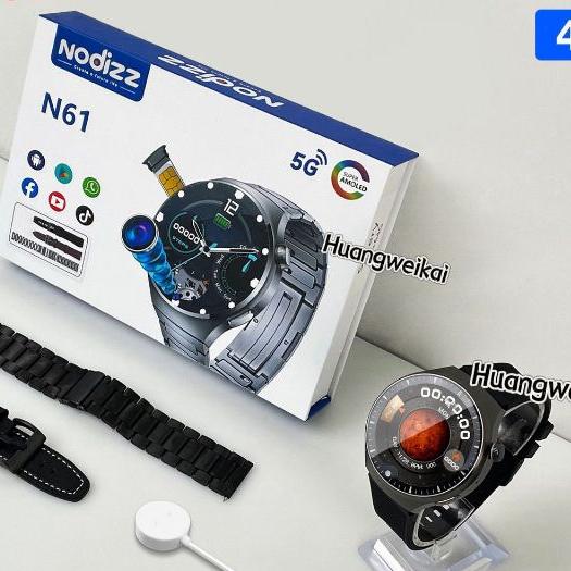 สมาร์ทวอทช์ ทรงกลม N61 4G ซิมการ์ด Full Netcom AMOLED sceen ไร้สาย ชาร์จกล้องด้านหน้า พร้อมสายสามสาย VS Samsung hk9 ultra2 hello watch h13 pro max 2024