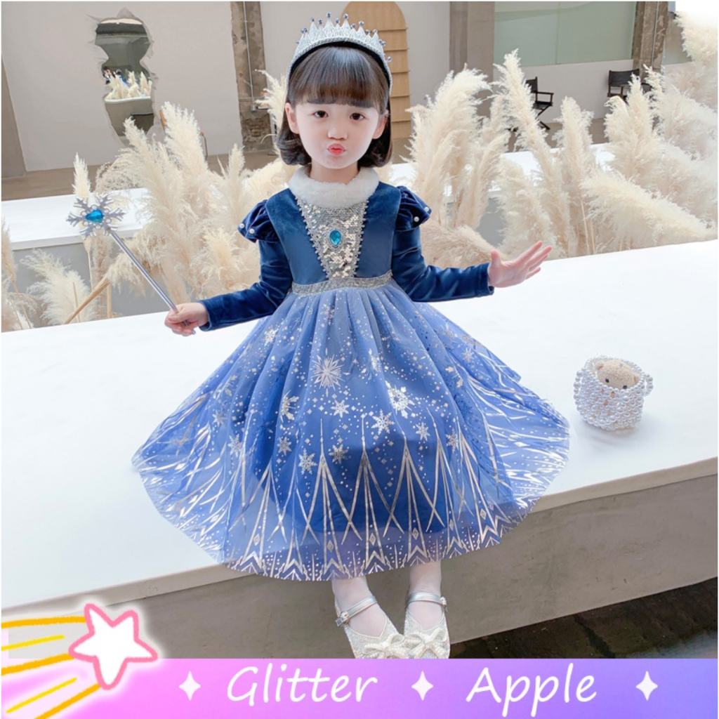 ชุดเดรสเจ้าหญิงเอลซ่า โฟรเซ่น แขนยาว สีฟ้า เครื่องแต่งกายคอสเพลย์ฮาโลวีน สําหรับเด็ก