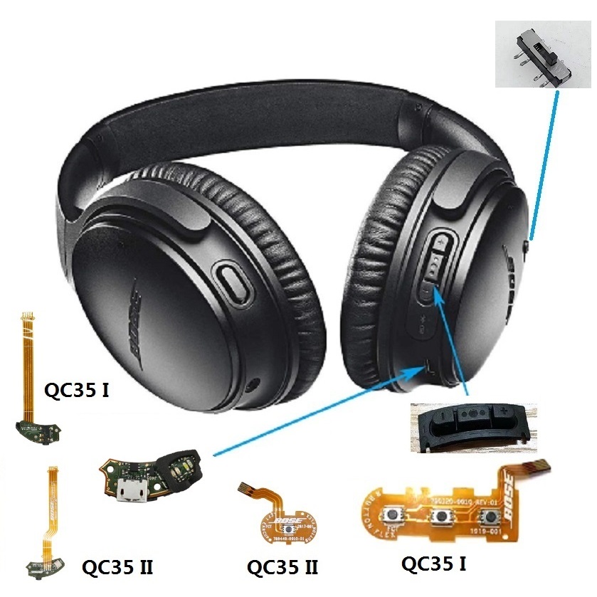 พอร์ตชาร์จสําหรับ Bose Quiet Comfort QC35/QC35 II QC45 หูฟัง,เปลี่ยนสายแบนเปิดสวิทช์พอร์ตเสียง