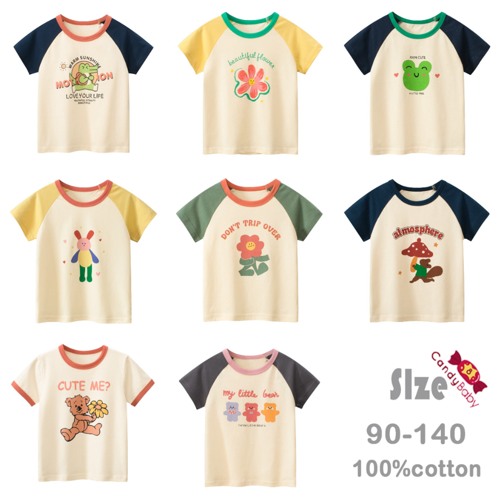 เสื้อยืดแขนสั้น ผ้าฝ้าย พิมพ์ลายการ์ตูน แฟชั่นฤดูร้อน สําหรับเด็กวัยหัดเดิน อายุ 1-8 ปี