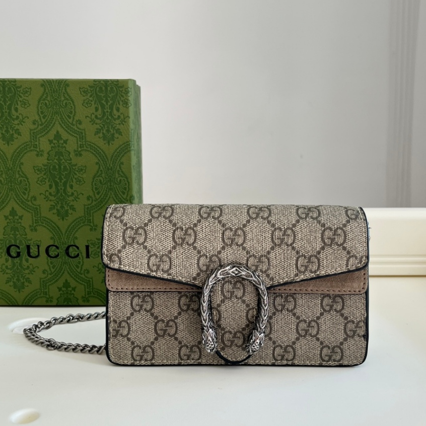 [พร้อมกล่อง] Gucci ของแท้ 100% กระเป๋าถือ กระเป๋าสะพายข้าง หนัง แต่งสายโซ่ ขนาดเล็ก สําหรับผู้หญิง476432