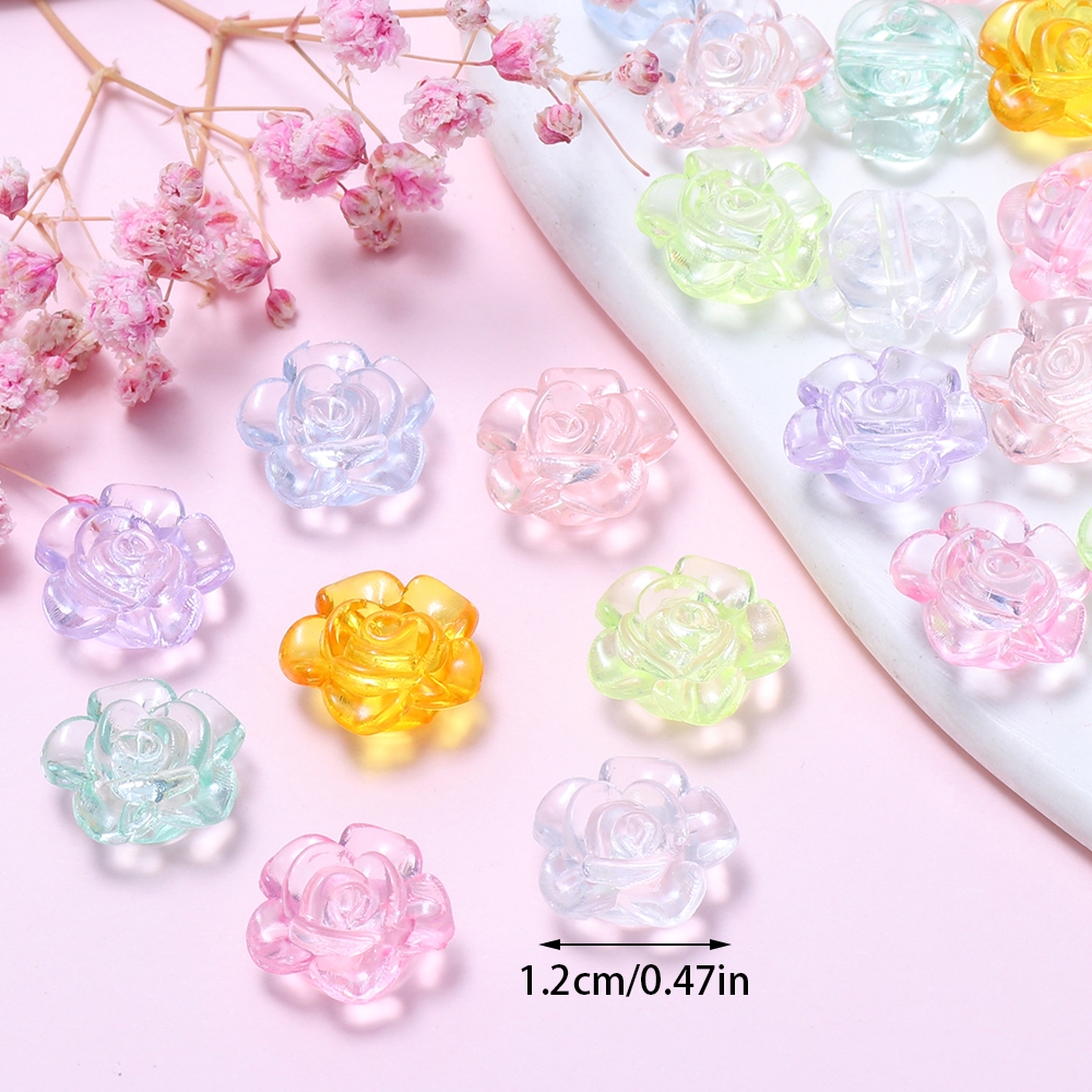 ลูกปัดอะคริลิคใส ลายดอกไม้ สําหรับทําเครื่องประดับ DIY 50 ชิ้น