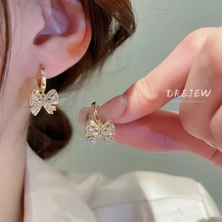 DREJEW ต่างหูแฟชั่น ทอง 18K ประดับโบว์ เพทาย กันแพ้ ระดับไฮเอนด์