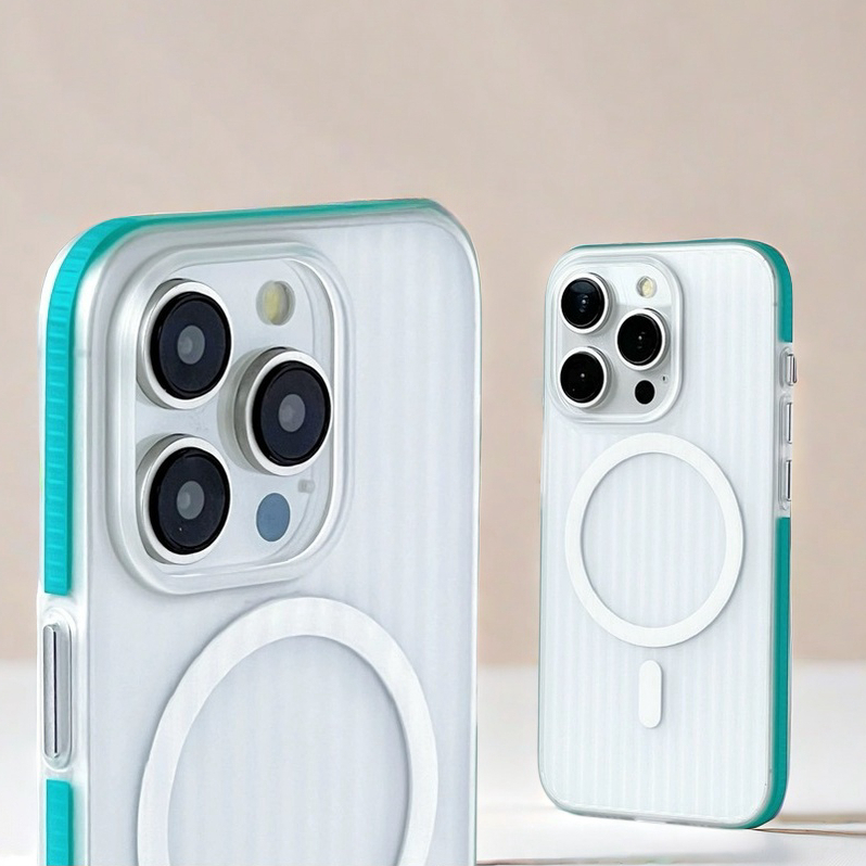 【Anti-slip strips/Corrugated stripes/Matte Acrylic hard case/Cyan】เคส compatible for iPhone 12 13 14 15 pro max case
