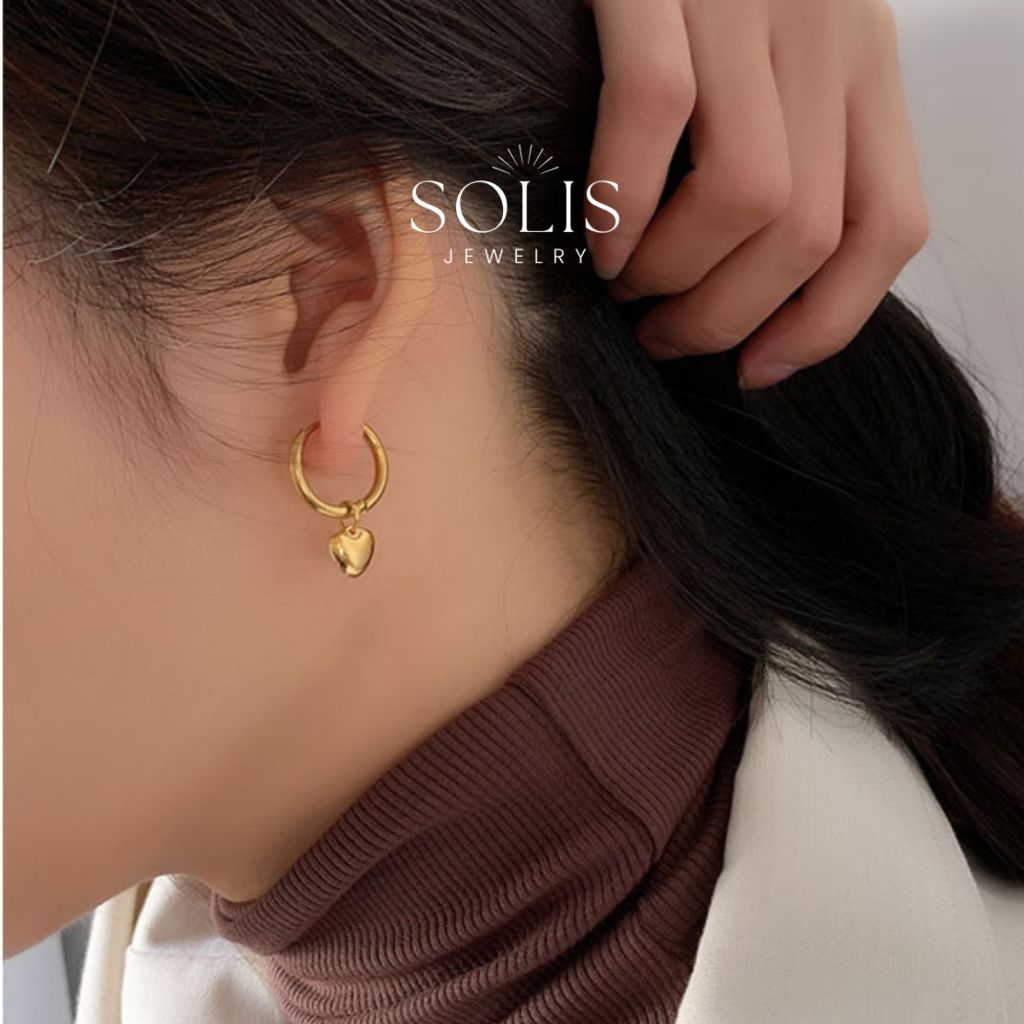 หัวใจหวาน ต่างหู ใส่ห่วง ทอง * ชุบทอง 18K สแตนเลสไทเทเนียม 316L เครื่องประดับกันน้ำแพ้ง่าย *ต่างหูแฟชั่น ของขวัญวันเกิด เครื่องประดับสำหรับผู้หญิง ER223