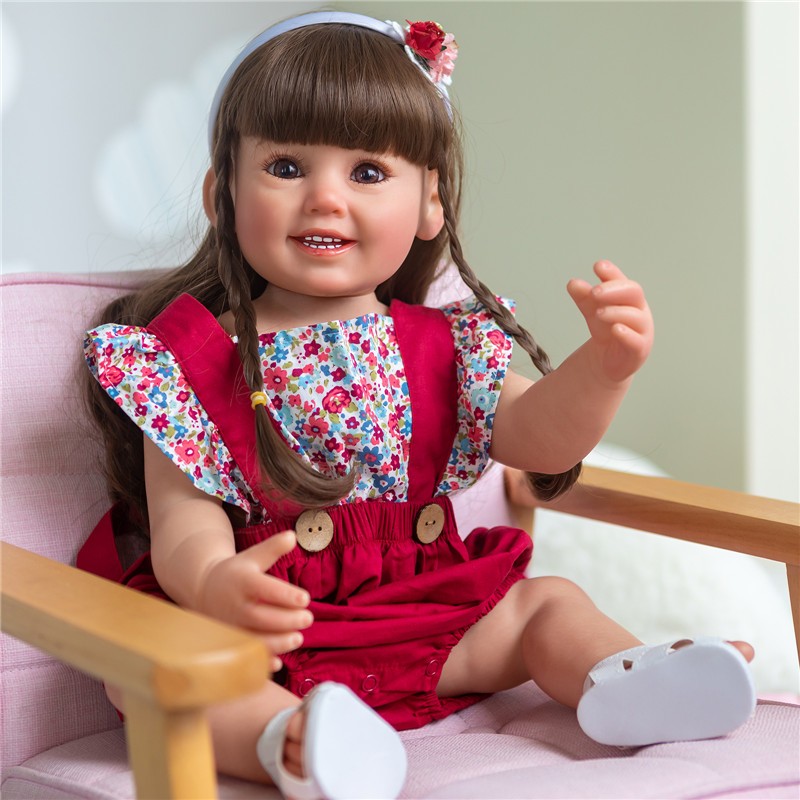Npk ตุ๊กตาเด็กทารกแรกเกิด ผู้หญิง ซิลิโคนนุ่ม 55 ซม. ลายหน้ายิ้ม 3D หลายชั้น