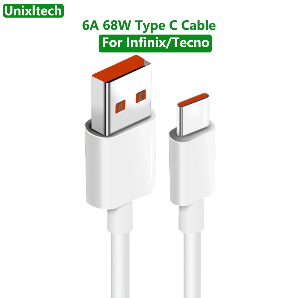 6a 68W Fast สายชาร์จ USB Type C Data Cord Charger Wire สําหรับ infinix Note 30 Pro Zero 30