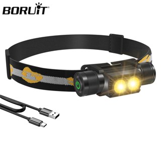 Boruit D25 ไฟหน้า LED 6 โหมด 1200LM Type-C 18650 สีเหลือง ชา…