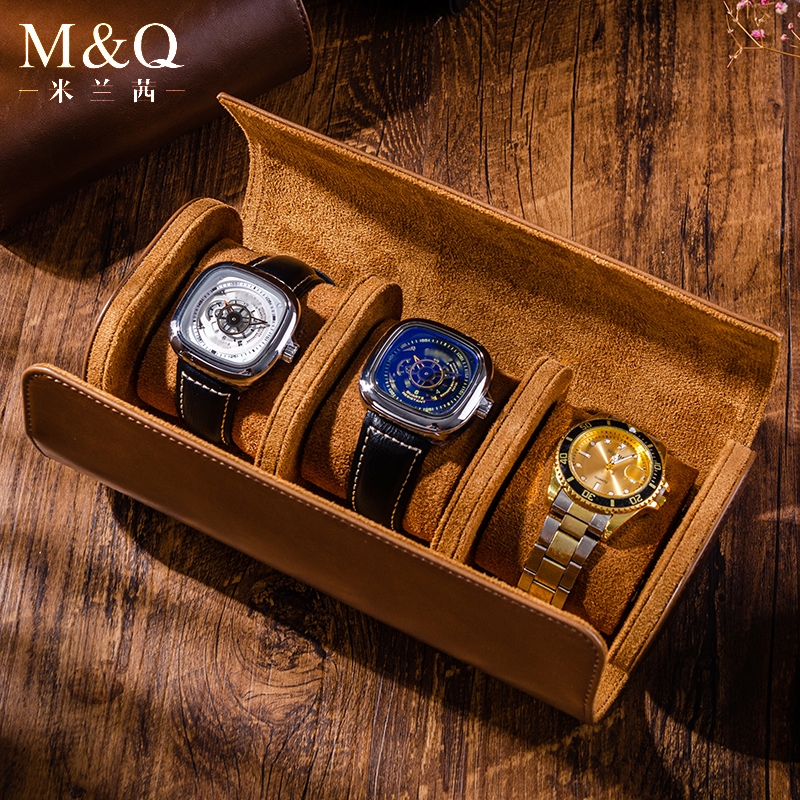 MELANCY ในสต็อก กระเป๋าใส่นาฬิกาหนังป้องกันฝุ่นระดับ high-end กระเป๋าใส่นาฬิกาพกพา กล่องเดินทางสะดวก watch bag  MQ-brown-03/MQ-black-03